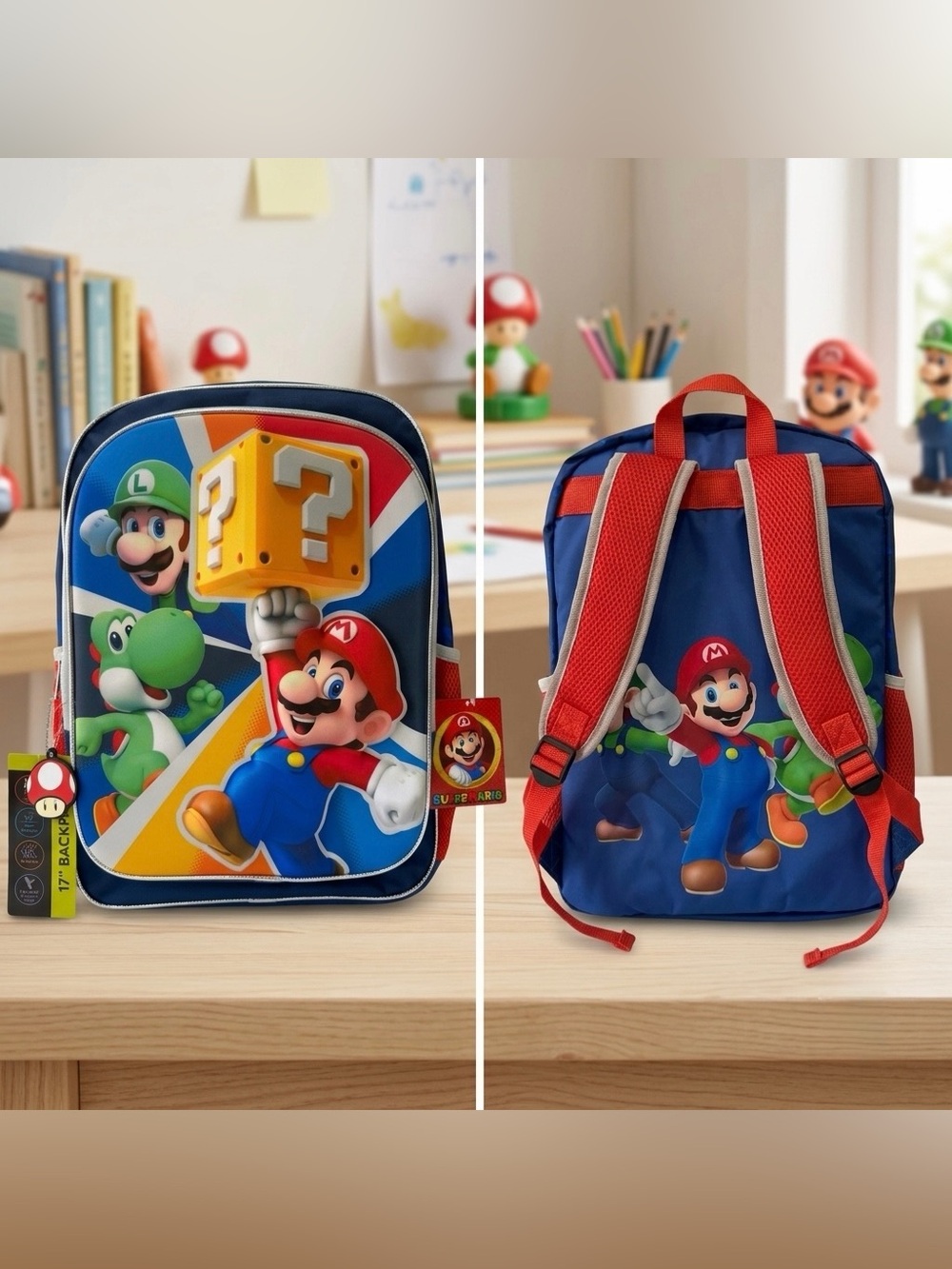 Super Mario Kids Backpack in Blue & Red - Character School Bag